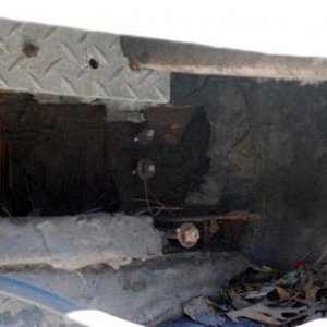 transom inside skin gone to show rot on port side