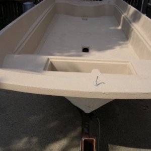 I decided not to re-gelcoat the interior... too much crazing. I decided to use a sand color Durabak anti skid material. Great waterproofing and looks 