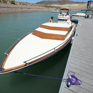 sleek at the dock 1rst time out, looks 100ft long with this lens!