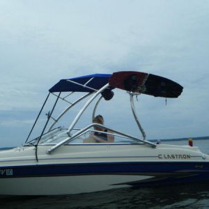 Front half of bimini top. BB Upholstery let me bring it home FREE for the weekend to try it out. Gotta have it back Monday morning to complete the rea