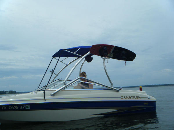 Front half of bimini top. BB Upholstery let me bring it home FREE for the weekend to try it out. Gotta have it back Monday morning to complete the rea