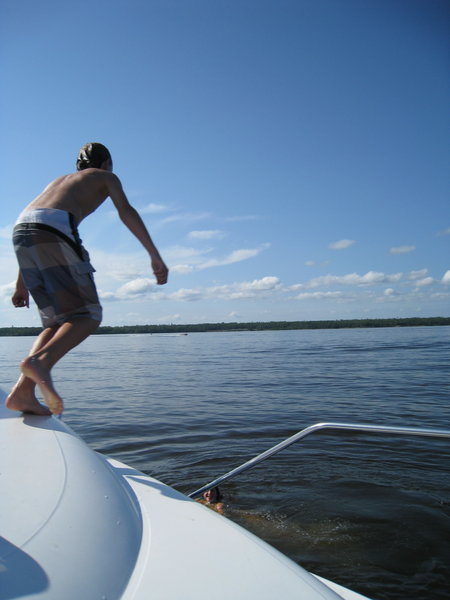 Kids diving off the boat