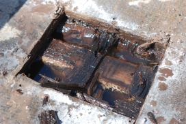 standing water under floor of boat around center stringer. mid ship