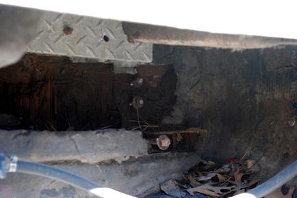 transom inside skin gone to show rot on port side